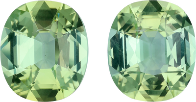 Cushion cut green tourmaline, 18.06 by 15.73 mm, shown at actual size