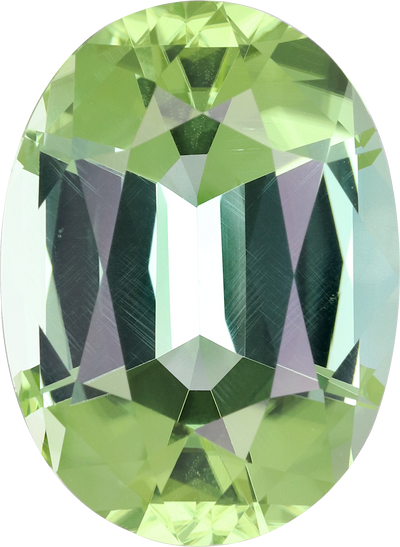 Oval cut green tourmaline, 17.98 by 13.14 mm, shown at actual size
