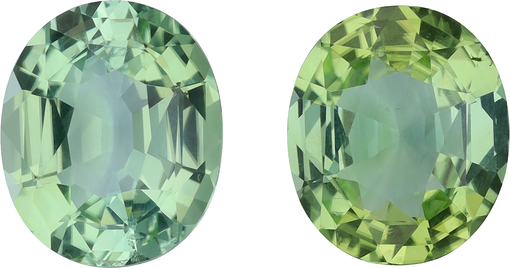 Oval cut green tourmaline, 11.83 by 10.15 mm, shown at actual size