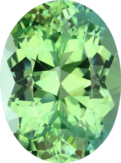 Oval cut green tourmaline, 17.53 by 12.99 mm, shown at actual size