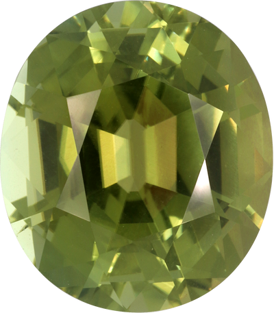 Oval cut green tourmaline, 16.85 by 14.74 mm, shown at actual size