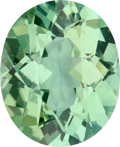 Oval cut green tourmaline, 16.1 by 13.17 mm, shown at actual size