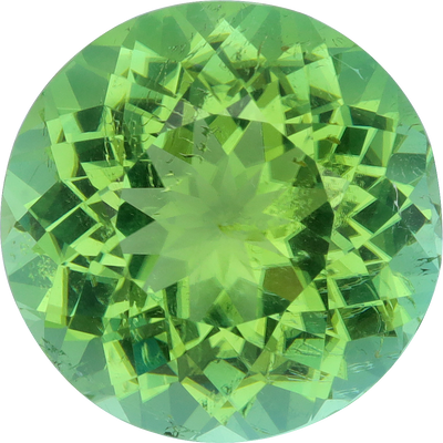 Round cut green tourmaline, 15.78 by 15.71 mm, shown at actual size