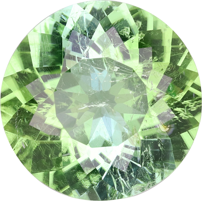 Round cut green tourmaline, 12.13 by 12.11 mm, shown at actual size