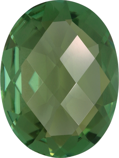 Oval cut green tourmaline, 16 by 12 mm, shown at actual size