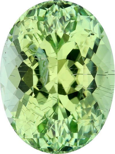 Oval cut green tourmaline, 17.27 by 12.89 mm, shown at actual size