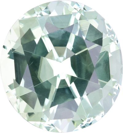 Oval cut green tourmaline, 13.08 by 12.12 mm, shown at actual size