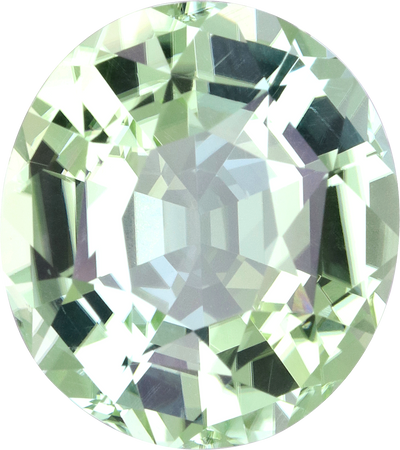 Oval cut green tourmaline, 14.65 by 13.1 mm, shown at actual size