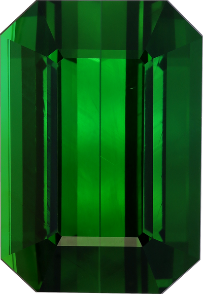 Rectangular cut green tourmaline, 32.4 by 22.41 mm, shown at actual size