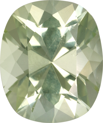Cushion cut green tourmaline, 12.89 by 10.85 mm, shown at actual size