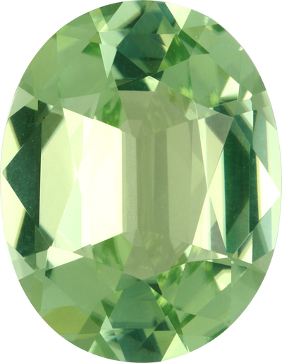 Oval cut green tourmaline, 14.57 by 11.3 mm, shown at actual size