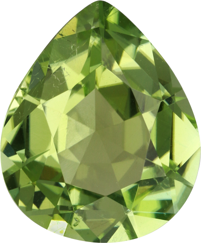 Pear cut green tourmaline, 11.95 by 9.92 mm, shown at actual size