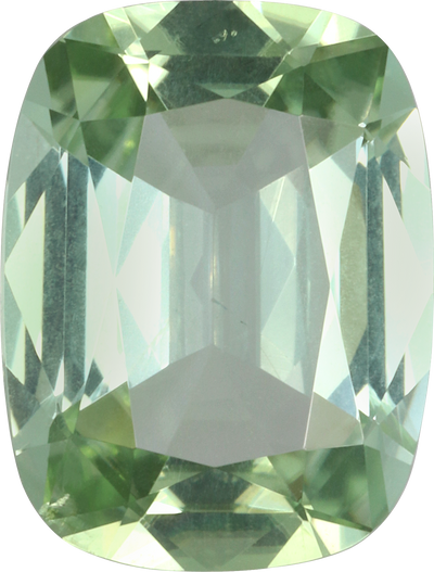 Cushion cut green tourmaline, 11.81 by 8.92 mm, shown at actual size