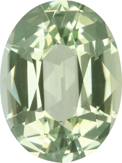 Oval cut green tourmaline, 12.83 by 9.68 mm, shown at actual size