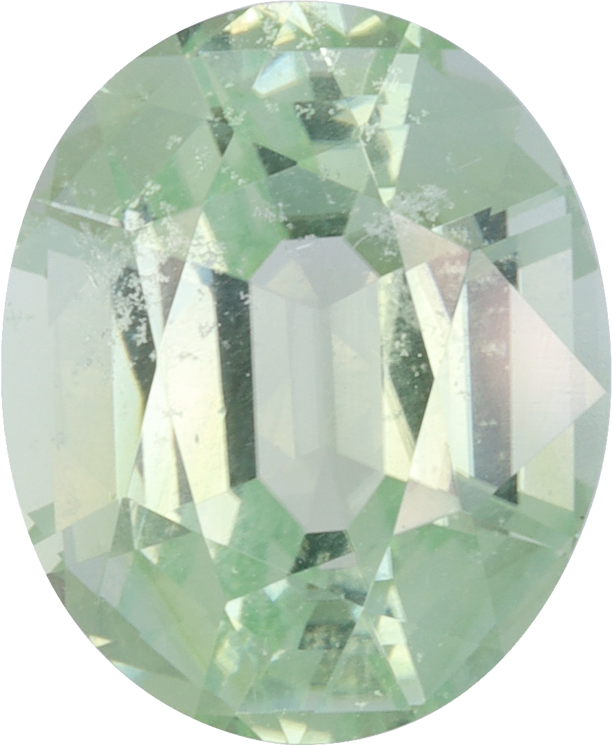 Oval cut green tourmaline, 11.12 by 9.14 mm, shown at actual size