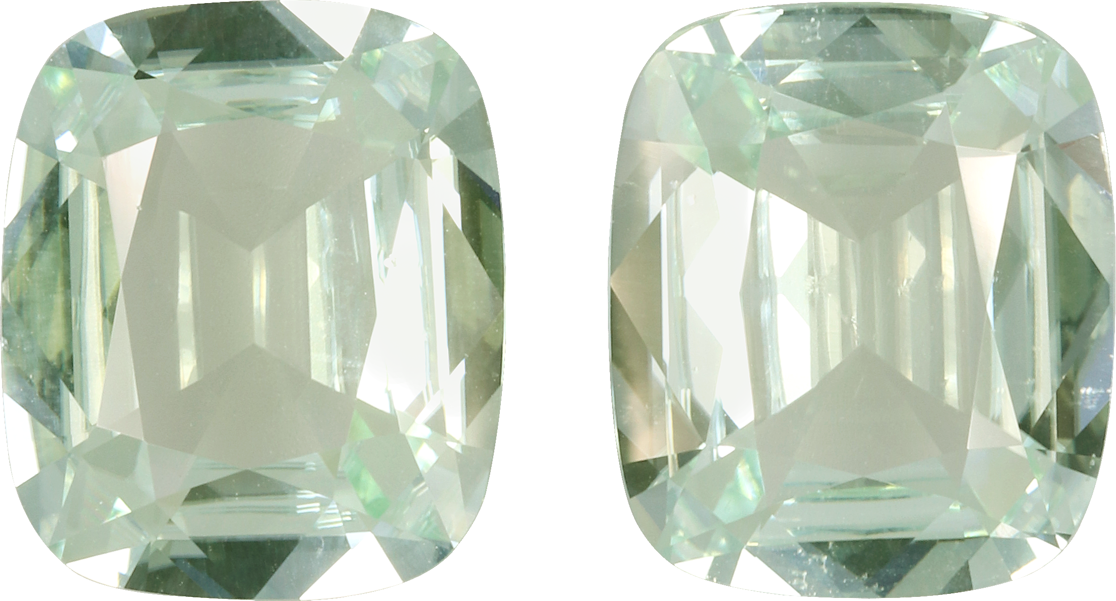 Cushion cut green tourmaline, 12.57 by 10.57 mm, shown at actual size