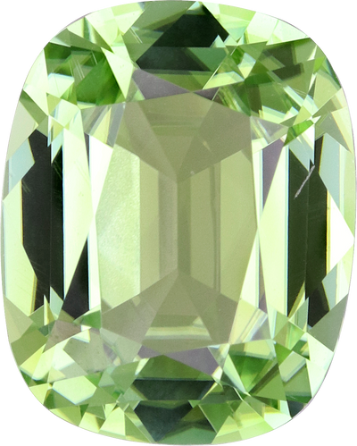 Cushion cut green tourmaline, 13.04 by 10.41 mm, shown at actual size