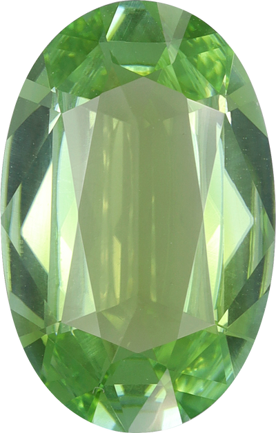 Oval cut green tourmaline, 15.96 by 10.12 mm, shown at actual size
