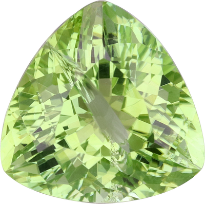Trilliant cut green tourmaline, 10.02 by 9.96 mm, shown at actual size