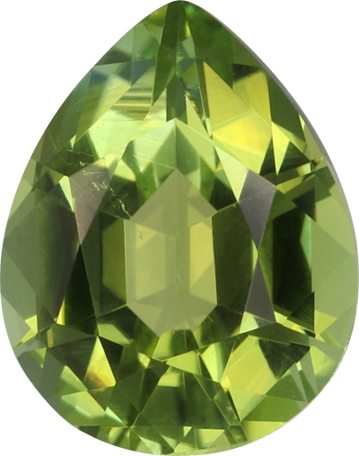 Pear cut green tourmaline, 9.03 by 7.13 mm, shown at actual size
