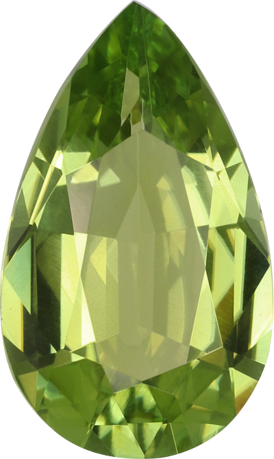 Pear cut green tourmaline, 13.04 by 7.79 mm, shown at actual size
