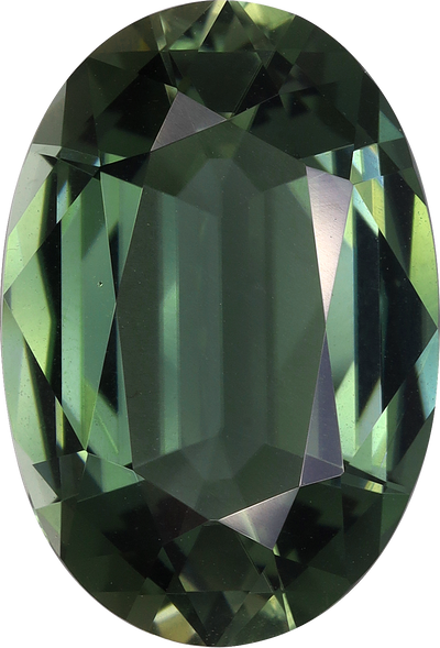 Oval cut green tourmaline, 15.68 by 10.63 mm, shown at actual size