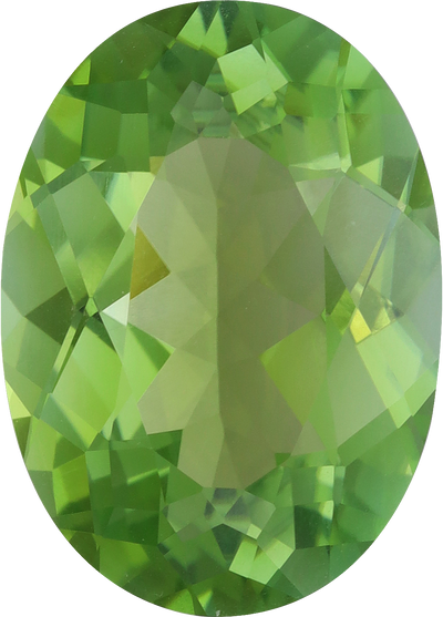 Oval cut green tourmaline, 15.24 by 10.95 mm, shown at actual size