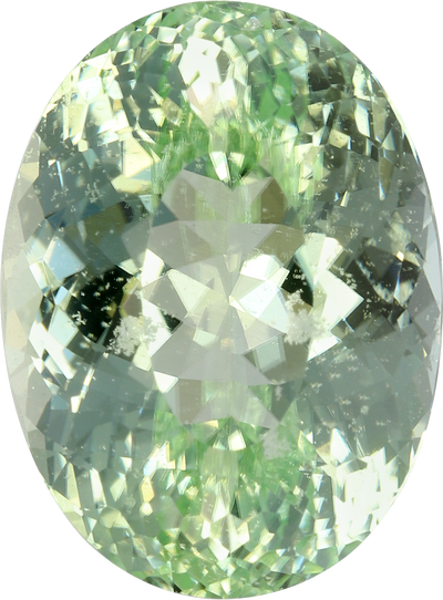 Oval cut green tourmaline, 13.44 by 9.93 mm, shown at actual size