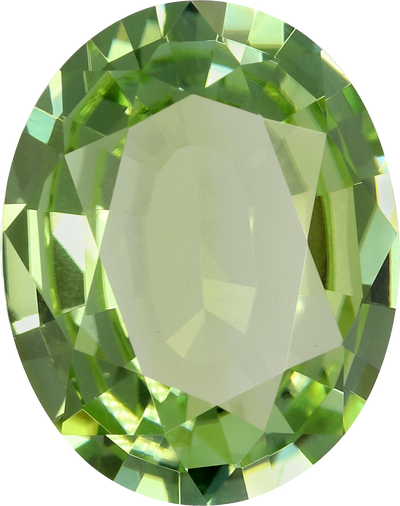 Oval cut green tourmaline, 13.63 by 10.77 mm, shown at actual size