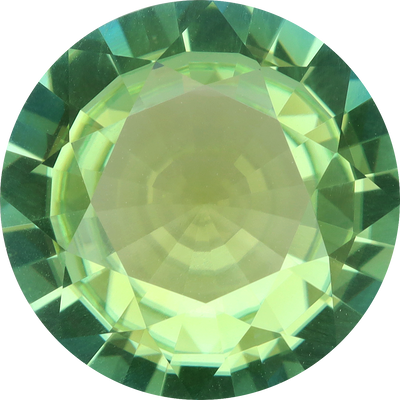 Round cut green tourmaline, 14.23 by 14.19 mm, shown at actual size