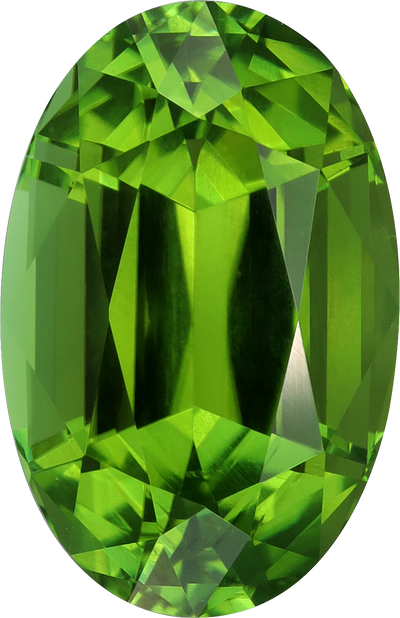 Oval cut green tourmaline, 13.61 by 8.85 mm, shown at actual size