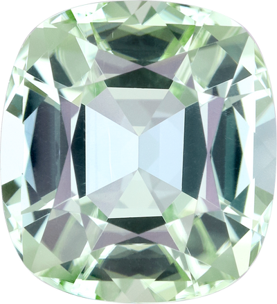 Cushion cut green tourmaline, 11.73 by 10.71 mm, shown at actual size