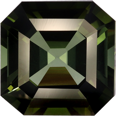 Square cut green tourmaline, 11.48 by 11.48 mm, shown at actual size