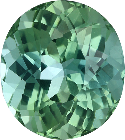 Oval cut green tourmaline, 11.1 by 9.94 mm, shown at actual size