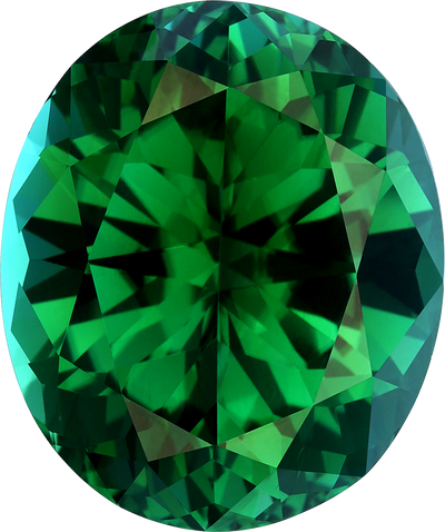 Oval cut green tourmaline, 16.81 by 14.1 mm, shown at actual size