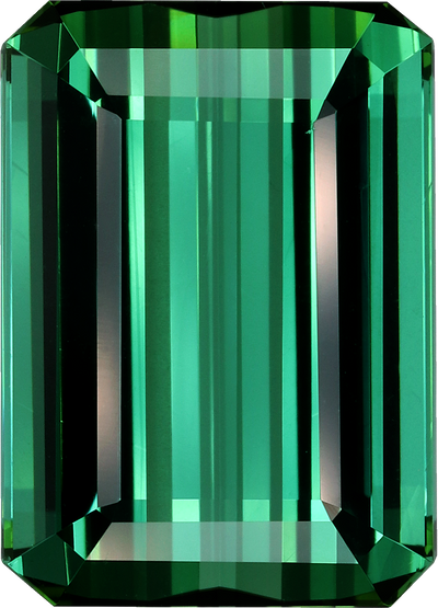 Rectangular cut green tourmaline, 18.32 by 13.18 mm, shown at actual size