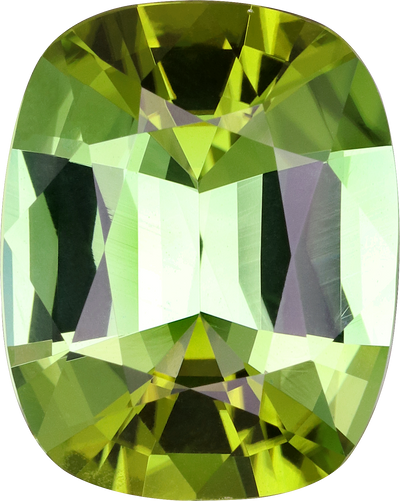 Cushion cut green tourmaline, 15.24 by 12.1 mm, shown at actual size