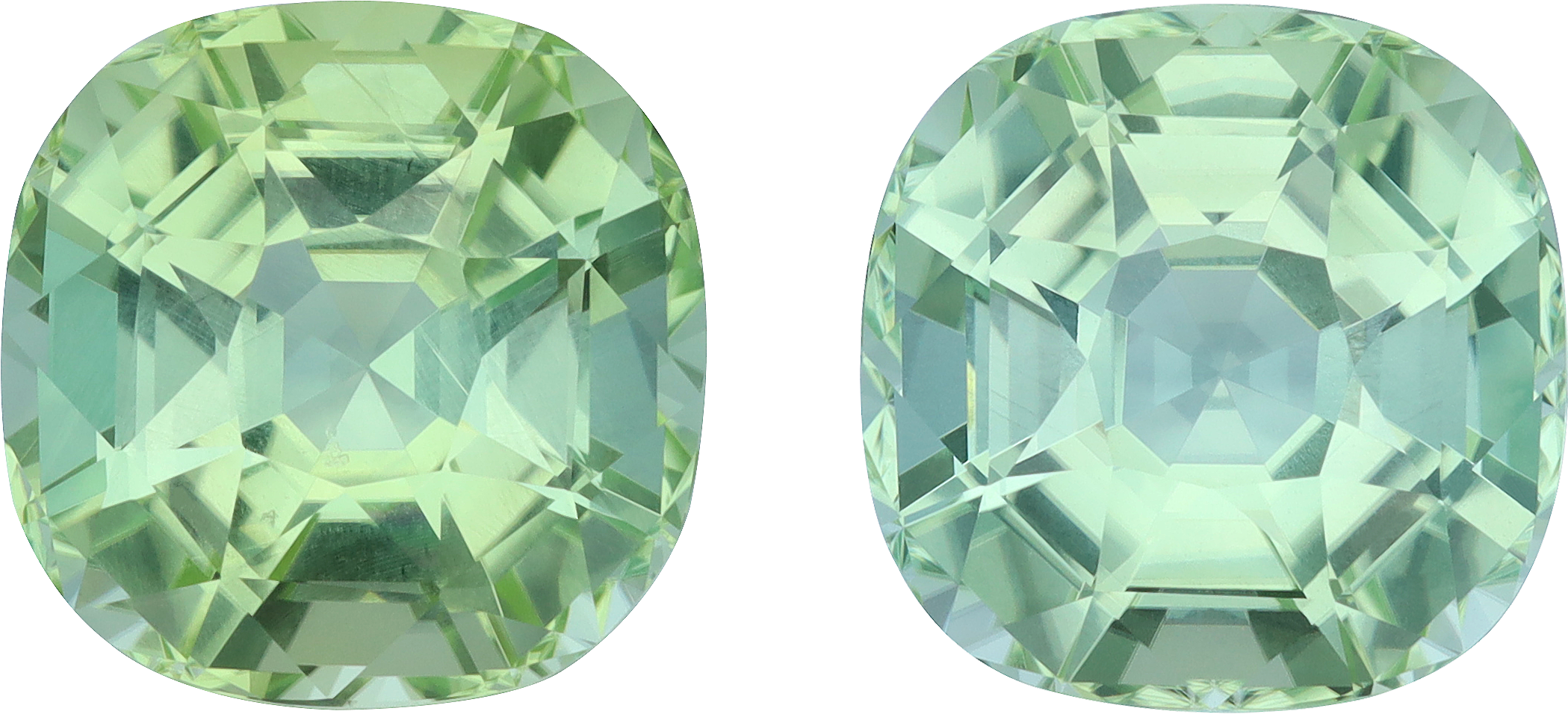 Cushion cut green tourmaline, 13.15 by 13.11 mm, shown at actual size