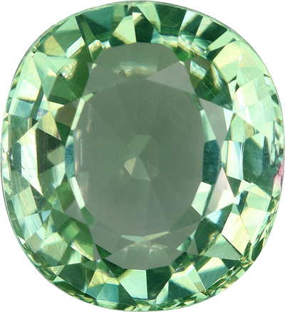 Unknown cut green tourmaline, 11.14 by 10.13 mm, shown at actual size