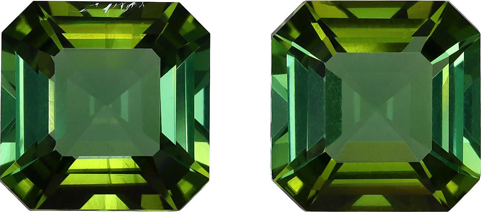 Square cut green tourmaline, 7.13 by 7.07 mm, shown at actual size