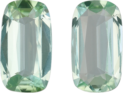 Cushion cut green tourmaline, 9.4 by 5.2 mm, shown at actual size