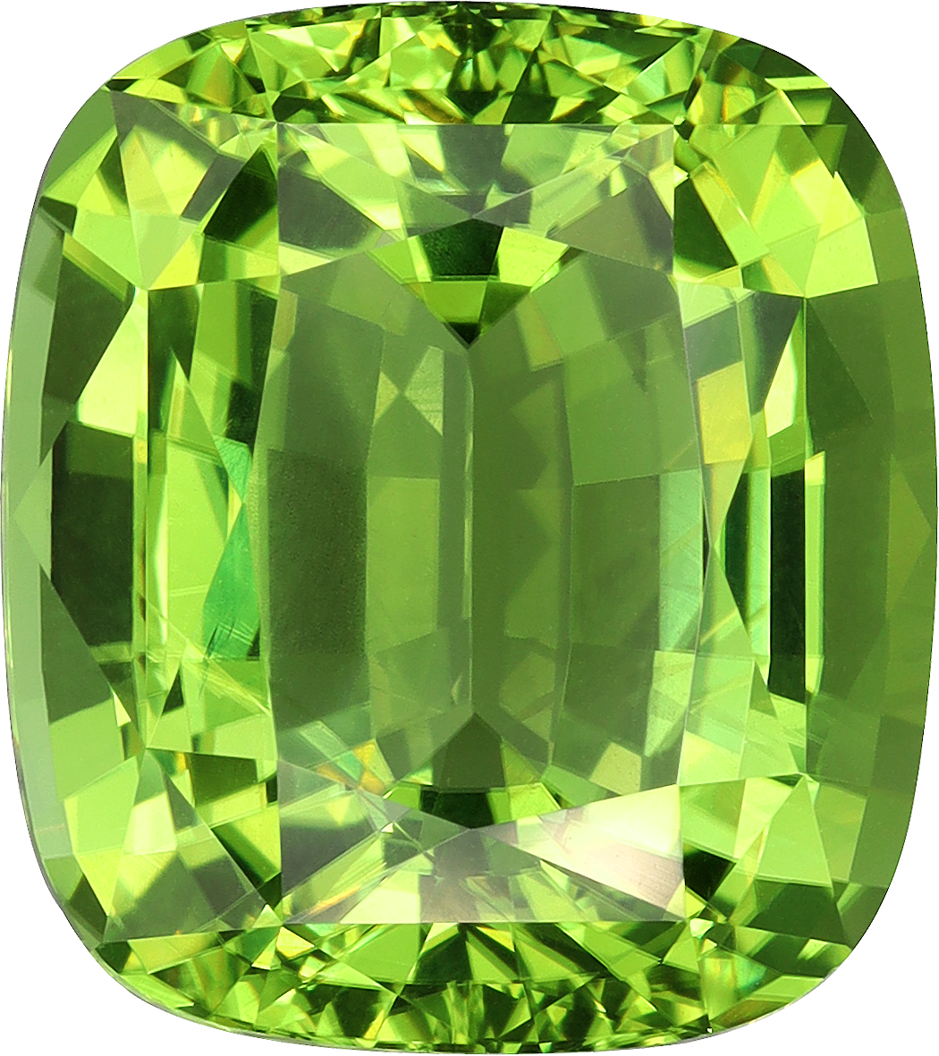 Cushion cut green tourmaline, 16.24 by 14.37 mm, shown at actual size