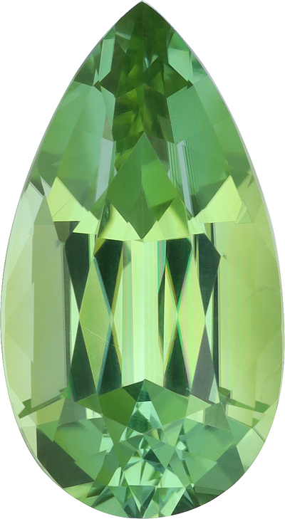 Pear cut green tourmaline, 20.21 by 11.04 mm, shown at actual size