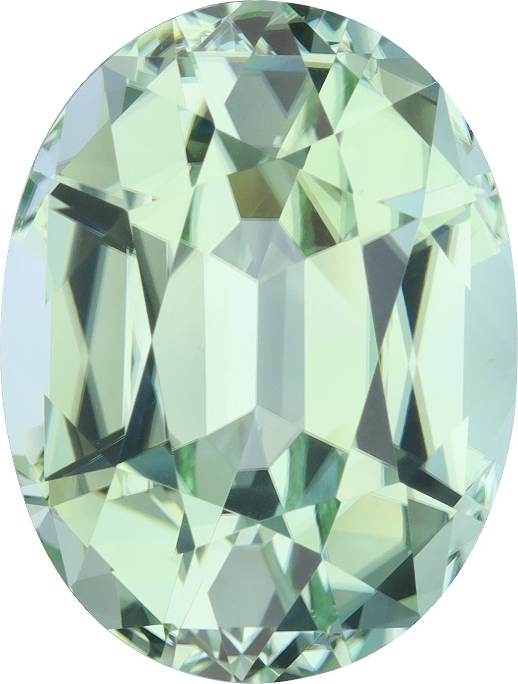 Oval cut green tourmaline, 18.95 by 14.45 mm, shown at actual size