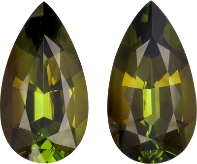 Pear cut green tourmaline, 30.1 by 16.53 mm, shown at actual size