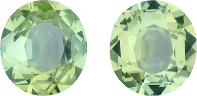 Oval cut green tourmaline, 12.2 by 11.07 mm, shown at actual size