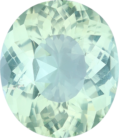 Oval cut green tourmaline, 14.46 by 12.49 mm, shown at actual size