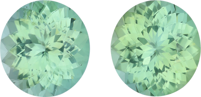 Oval cut green tourmaline, 13.42 by 12.53 mm, shown at actual size