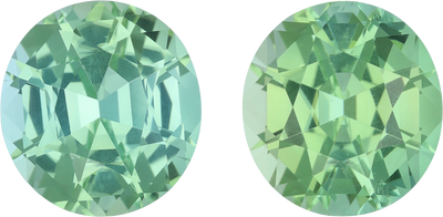 Oval cut green tourmaline, 15.18 by 14.11 mm, shown at actual size