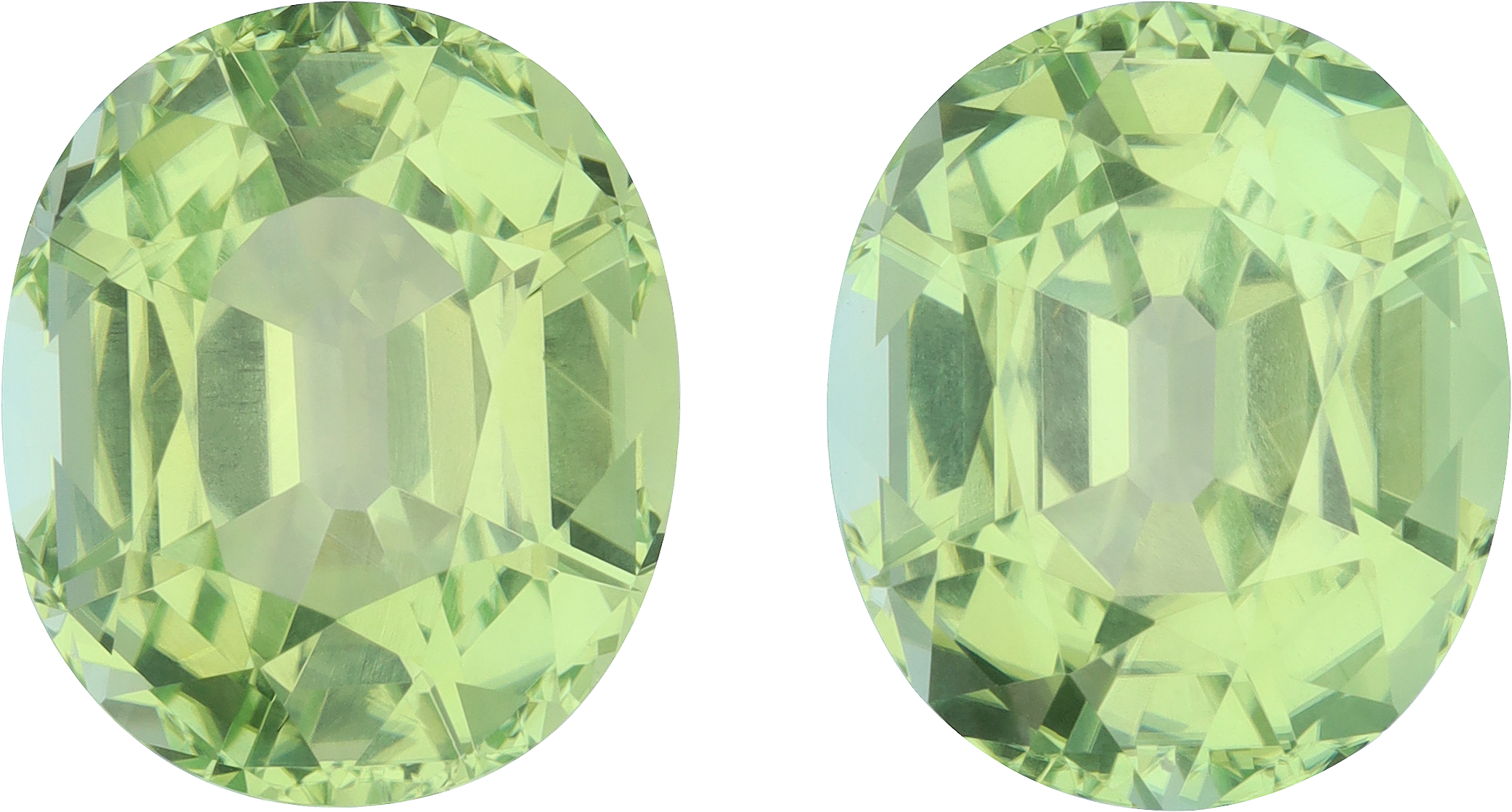Oval cut green tourmaline, 14.06 by 11.92 mm, shown at actual size